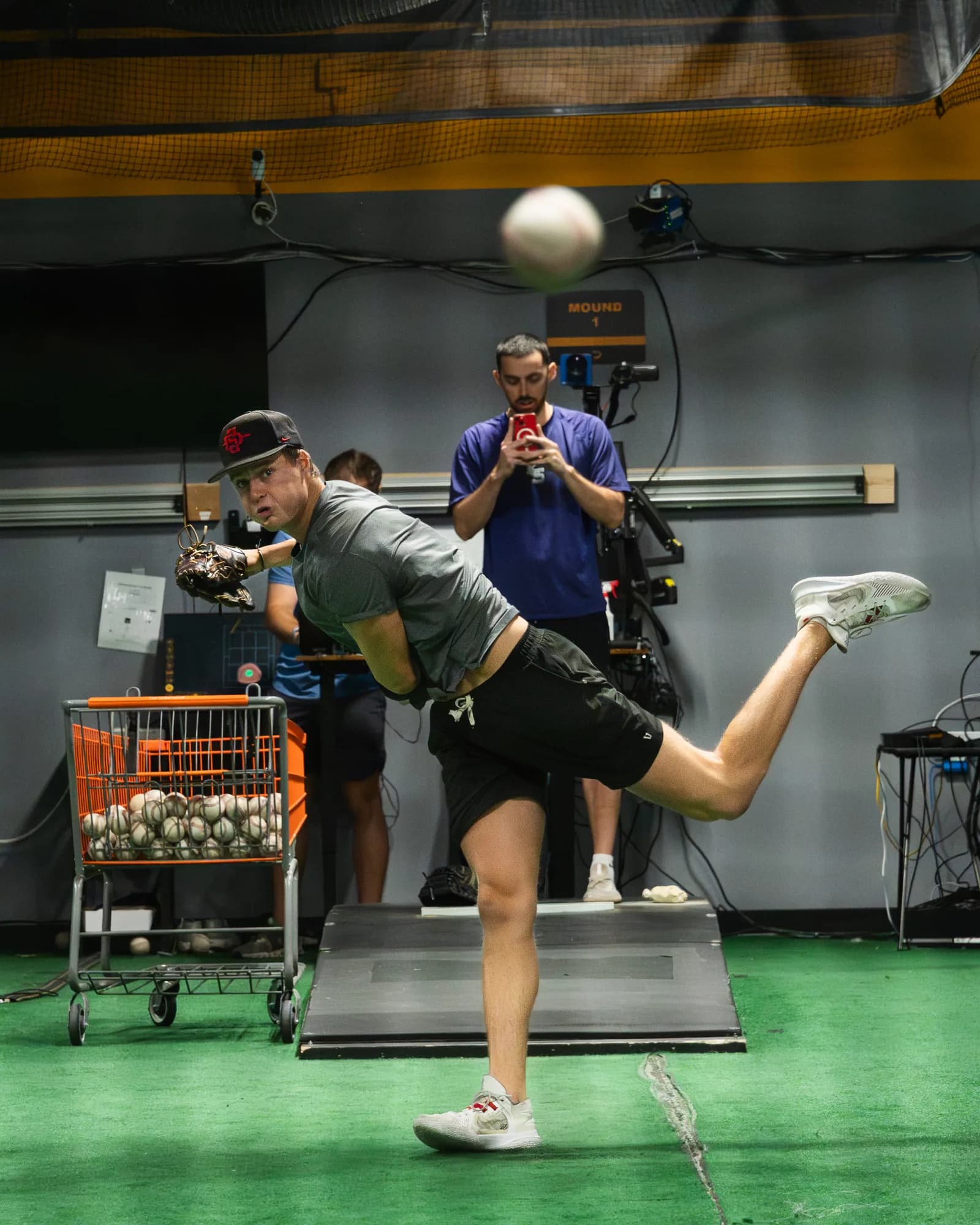 High-level pitcher throwing during a monitored performance session