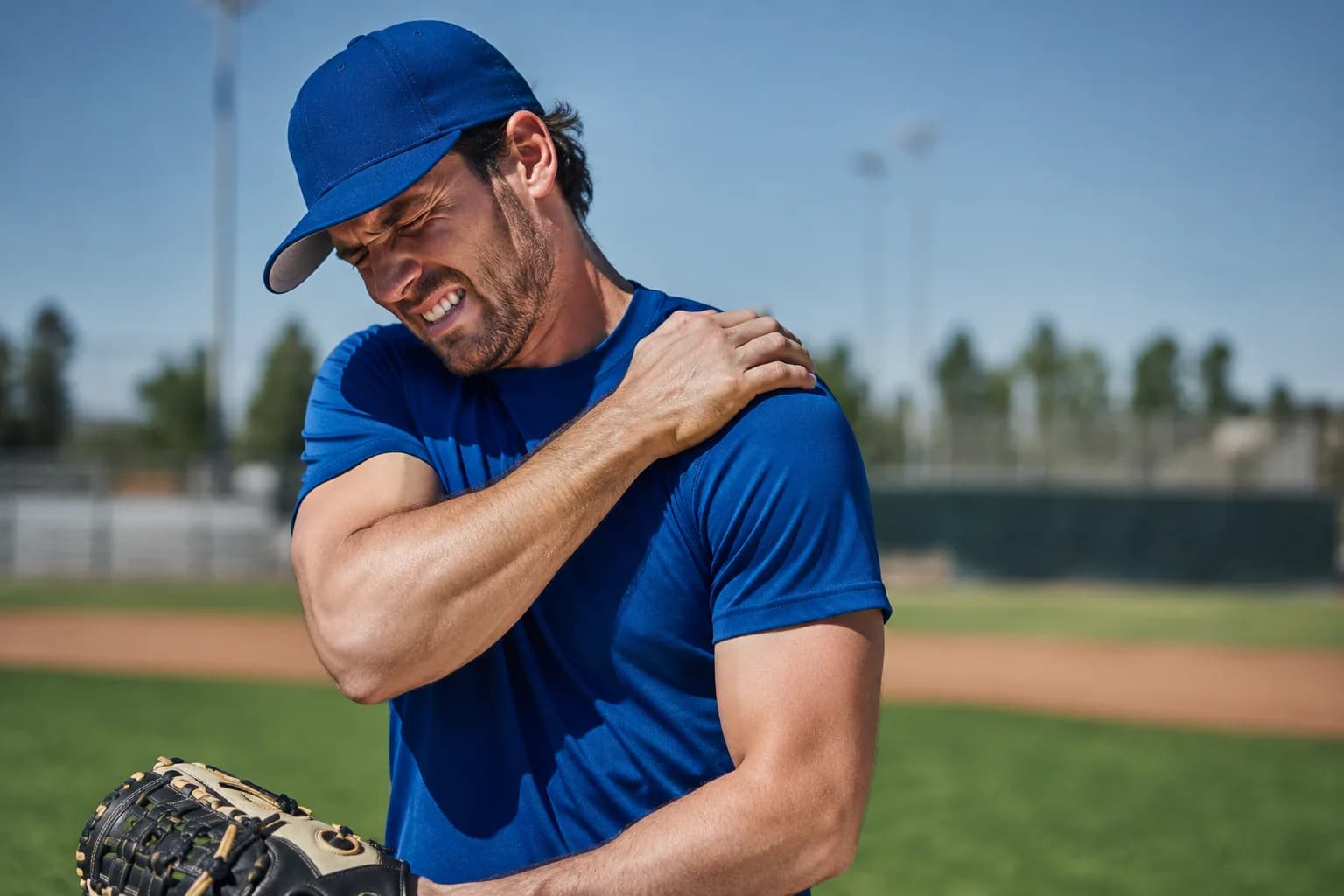 A pitcher experiencing shoulder pain after throwing