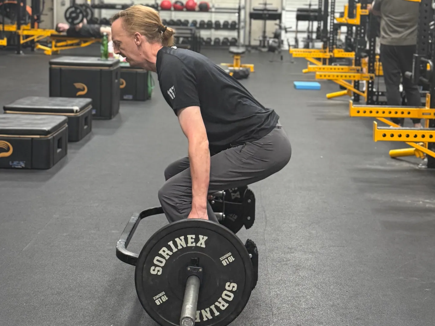 Jeff Beeland rebuilding lower-body strength with a deadlift during rehabilitation